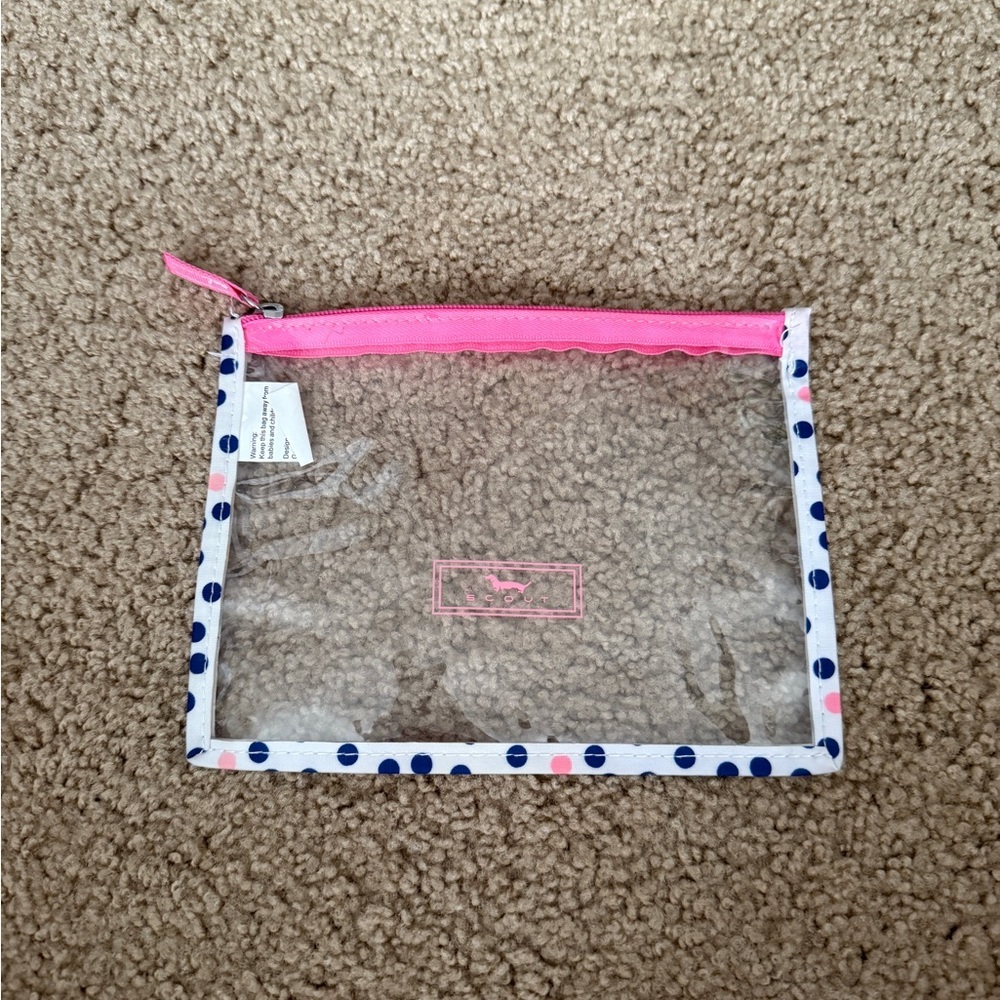 Scout Clear Cosmetic Pouch with Pink Zipper and Polka Dot Trim